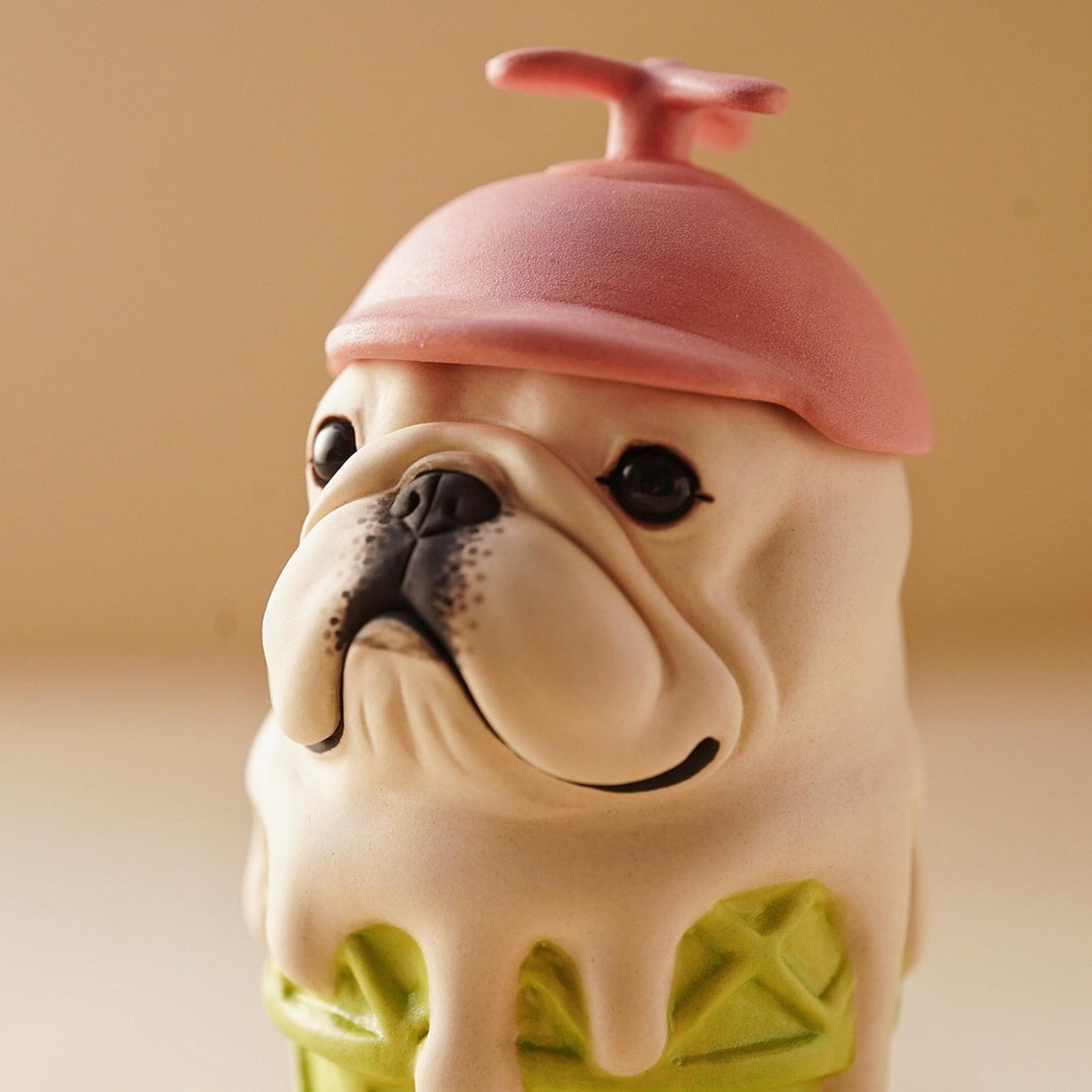 Handcrafted Ceramic Bulldog Figurine | French Bulldog Ice Cream Cone Decor | Artisan Gift for Dog Lovers | Unique Home Ornament