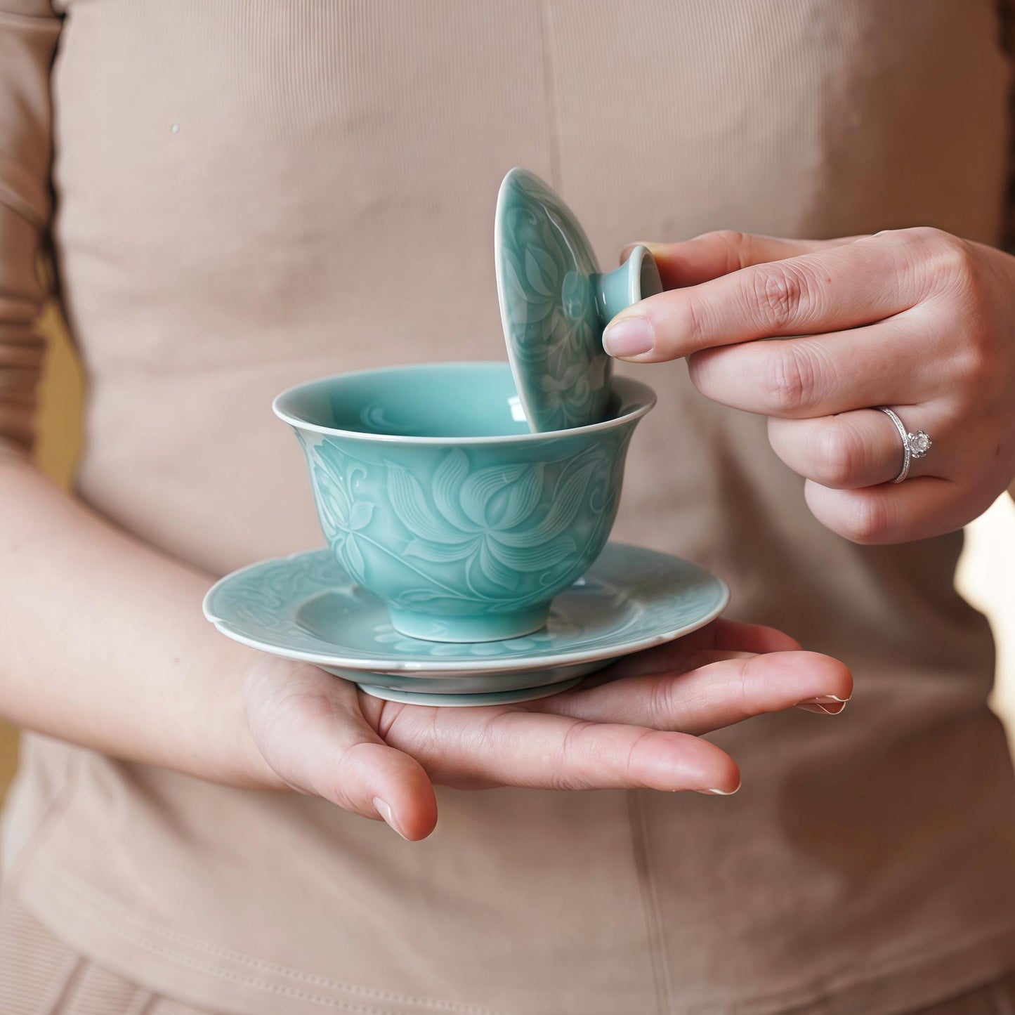 Gaiwan Tea Set | 150ml Handcrafted Chinese Porcelain | Traditional Gongfu Tea Cup with Lid and Saucer | Artisan Gift