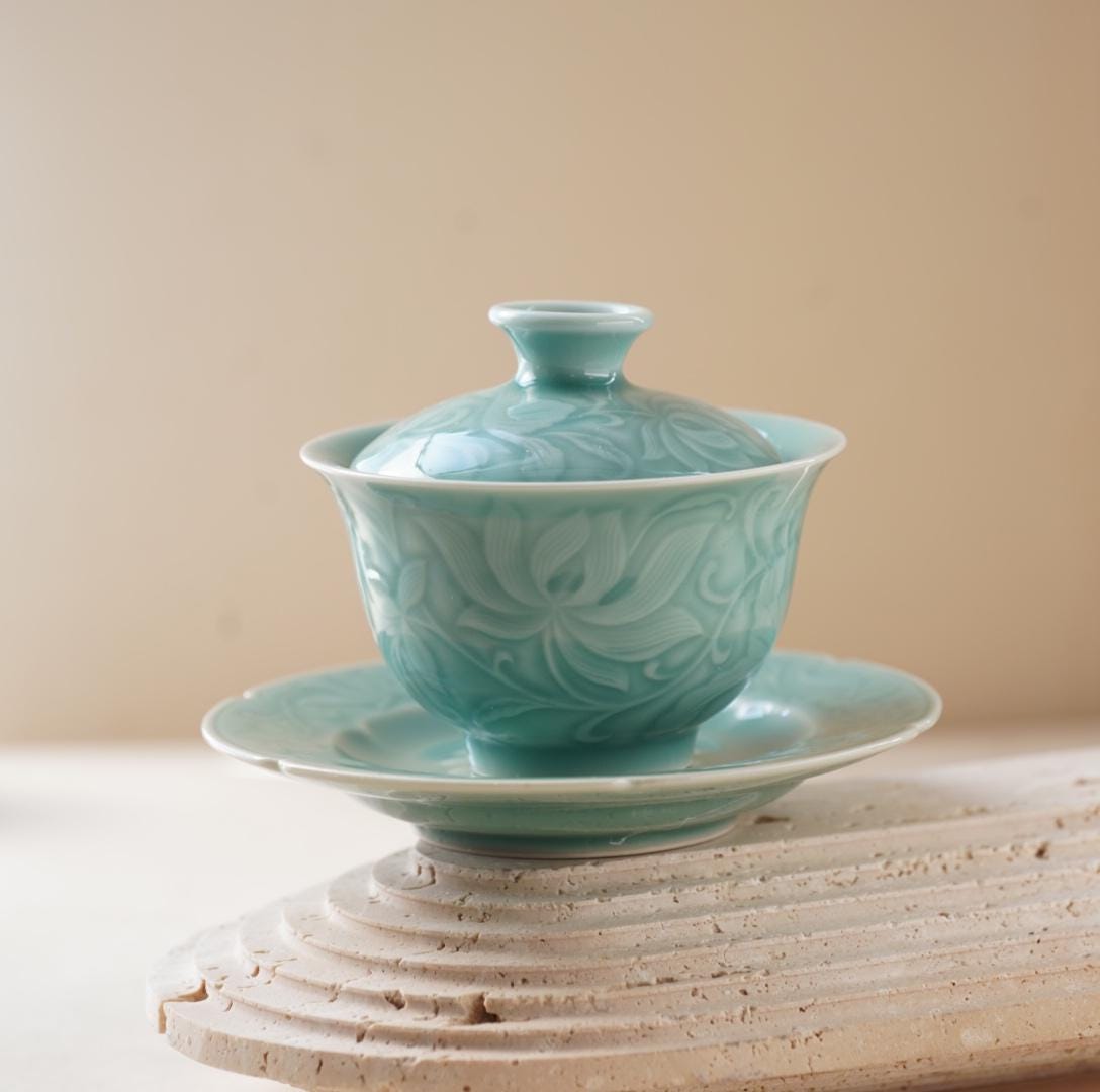 Gaiwan Tea Set | 150ml Handcrafted Chinese Porcelain | Traditional Gongfu Tea Cup with Lid and Saucer | Artisan Gift