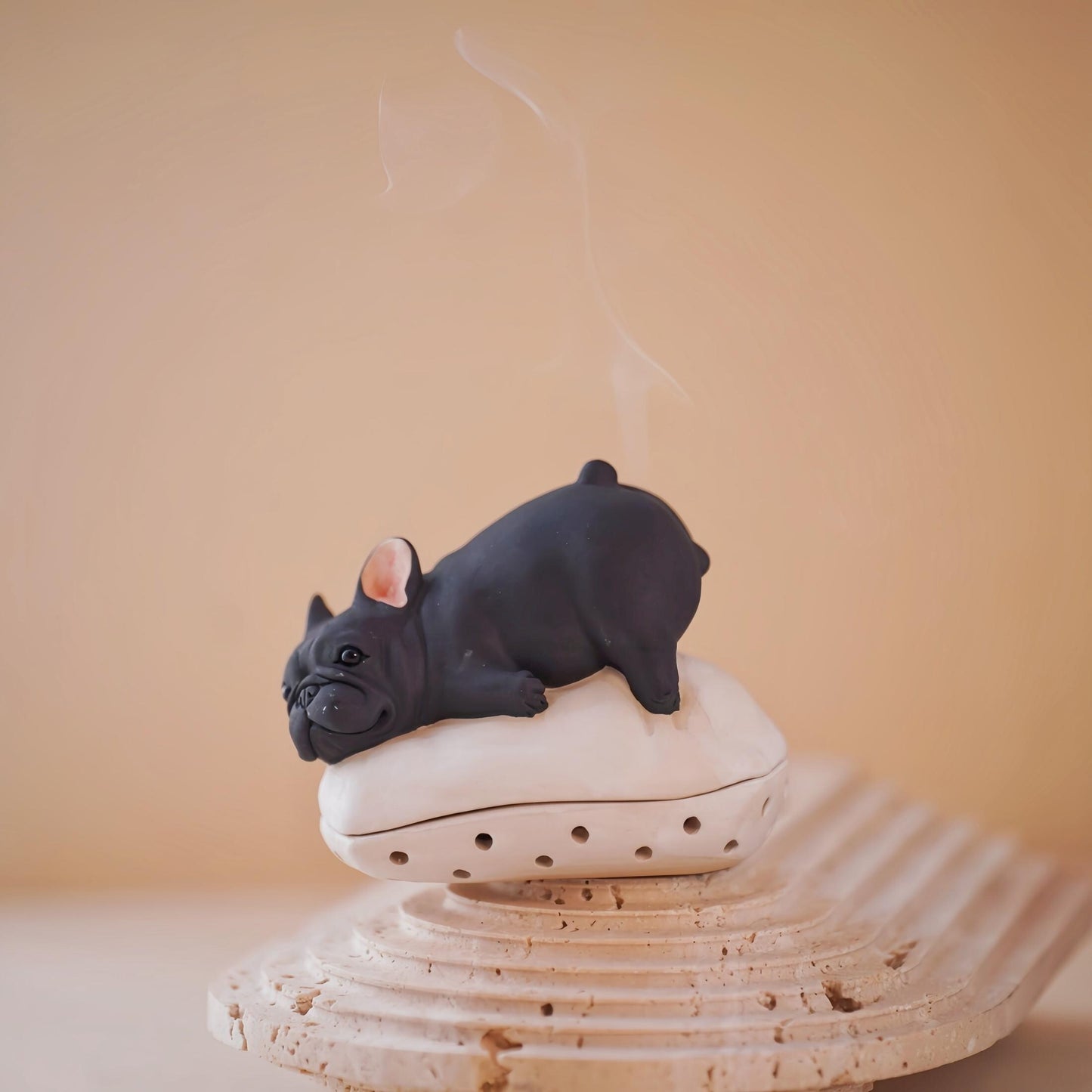 Handcrafted French Bulldog Incense Burner | Longquan Celadon Ceramic | Cone Incense Holder | Artisan Dog Decor | Unique Gift for Dog Lovers