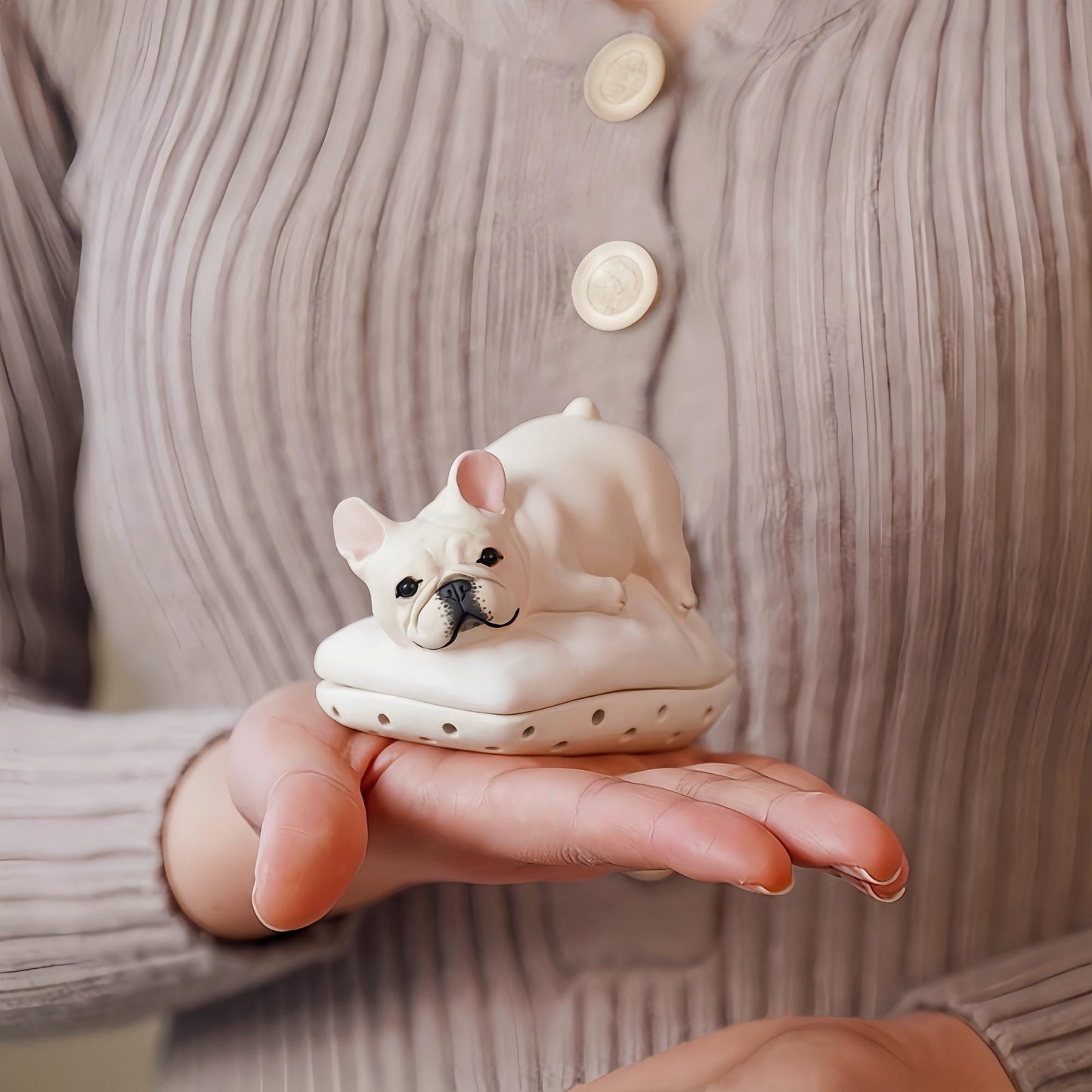 Handcrafted French Bulldog Incense Burner | Longquan Celadon Ceramic | Cone Incense Holder | Artisan Dog Decor | Unique Gift for Dog Lovers