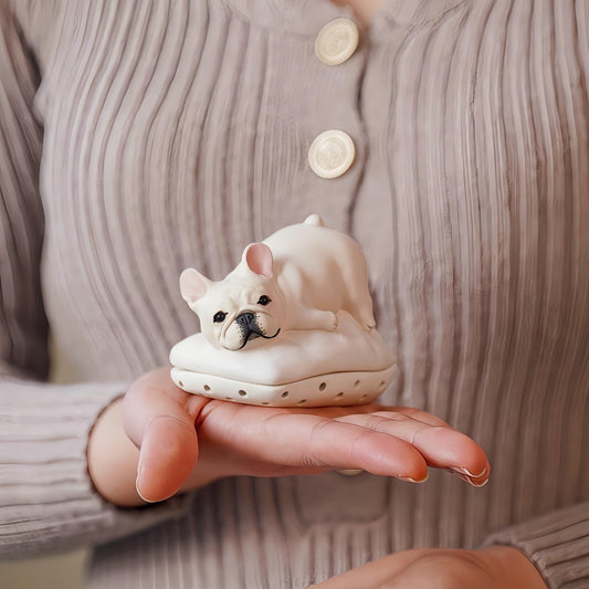 Handcrafted French Bulldog Incense Burner | Longquan Celadon Ceramic | Cone Incense Holder | Artisan Dog Decor | Unique Gift for Dog Lovers