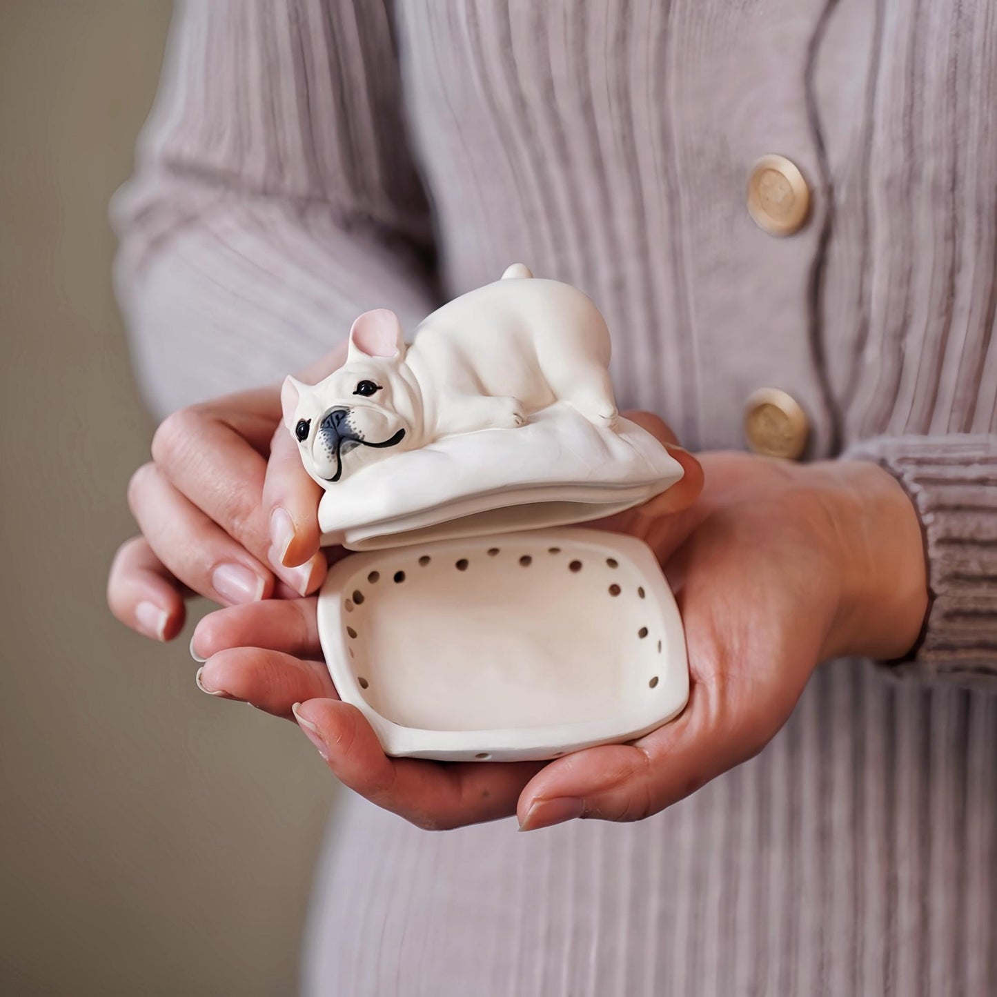 Handcrafted French Bulldog Incense Burner | Longquan Celadon Ceramic | Cone Incense Holder | Artisan Dog Decor | Unique Gift for Dog Lovers