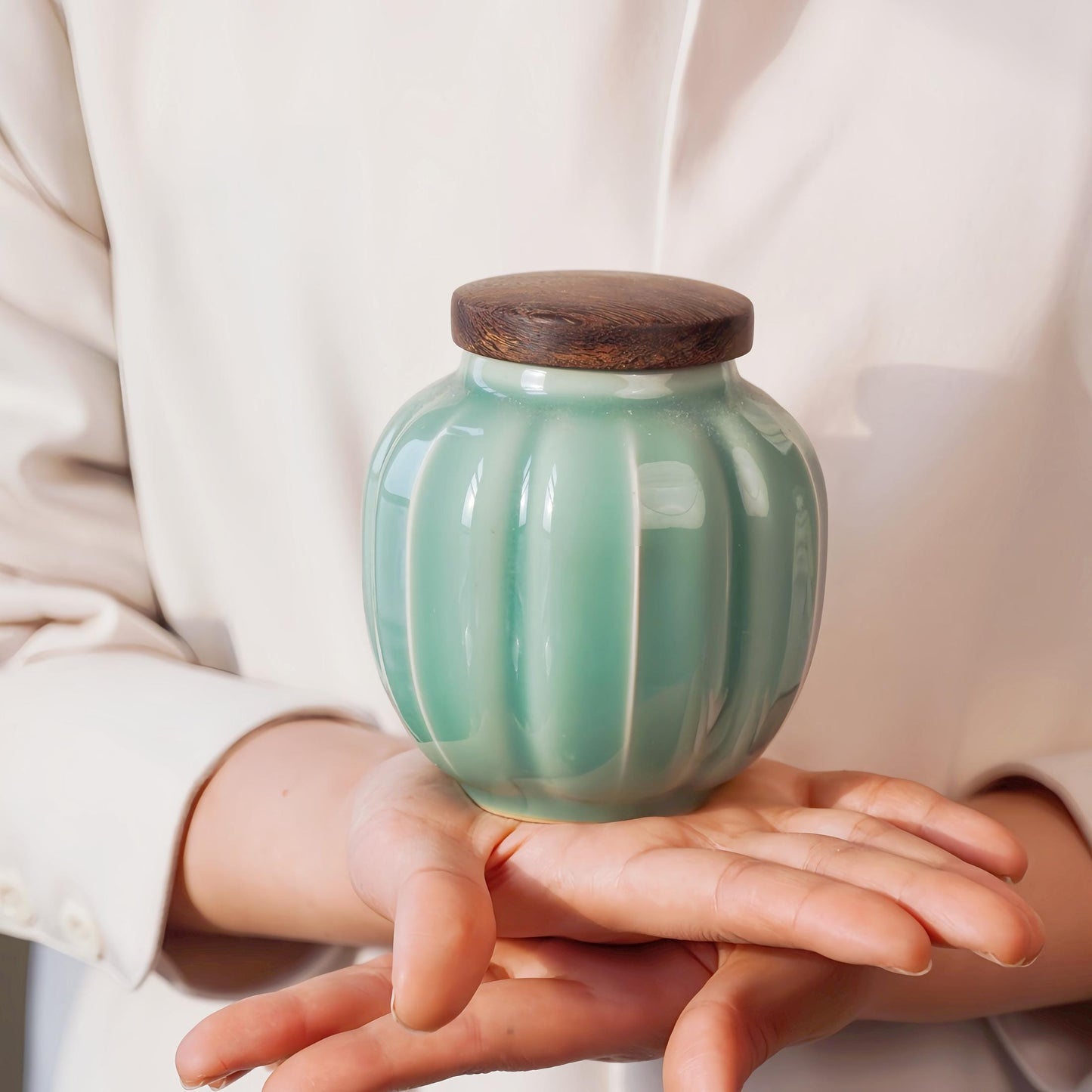 CELADON Kitchen Ceramic Canister,   Vintage Food Storage Jar for Tea，Coffee