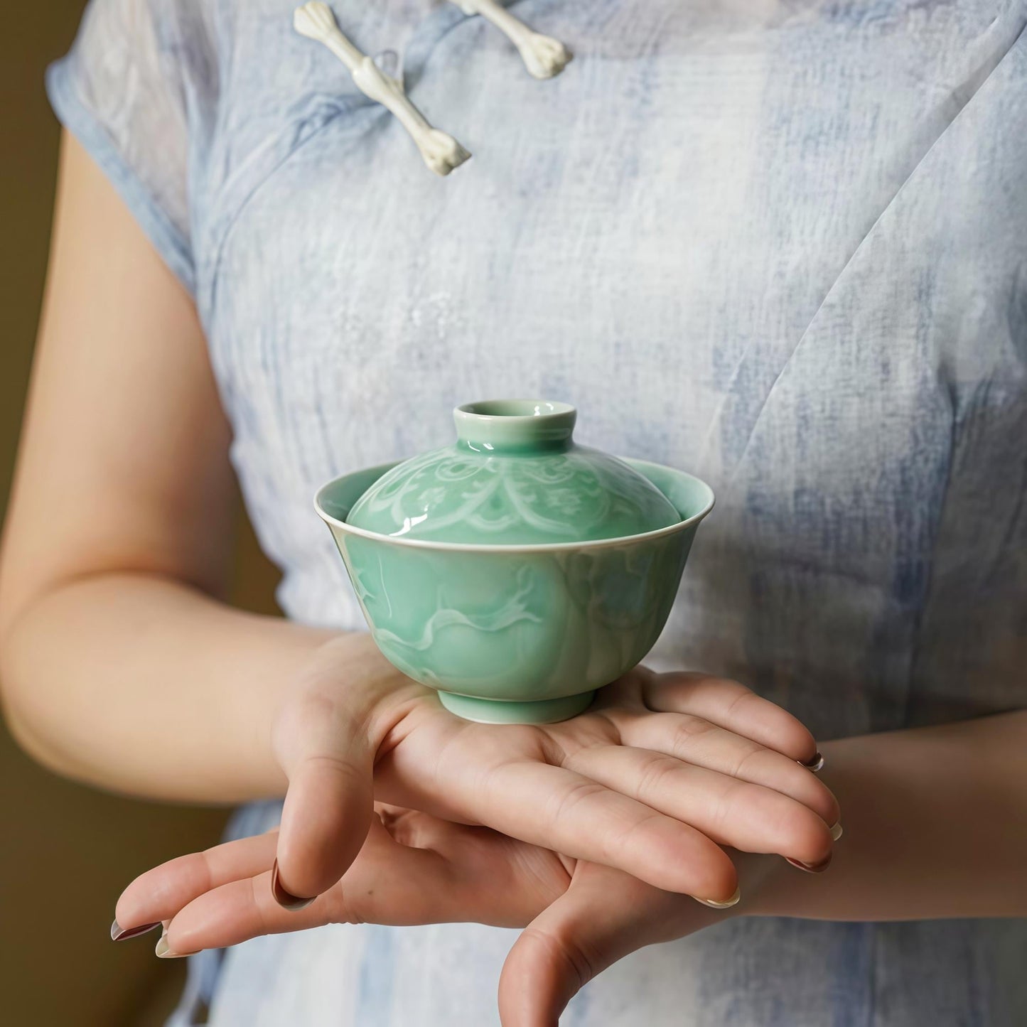 Celadon Gaiwan – 120ML Tea Cup, Minimalist Song Dynasty Aesthetic, Zen-Inspired Teaware, Elegant Gongfu Tea Ceremony Gift