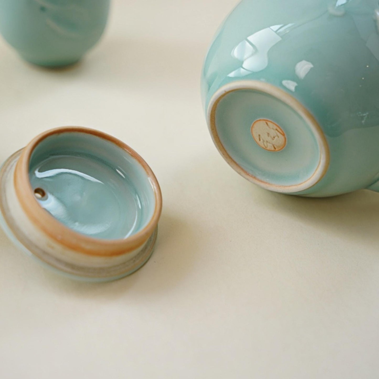 Handmade Longquan Celadon Tea Set, Elegant Ceramic Teapot with Two Cups, Personalized Gift, Customizable Chinese Pottery  Gift