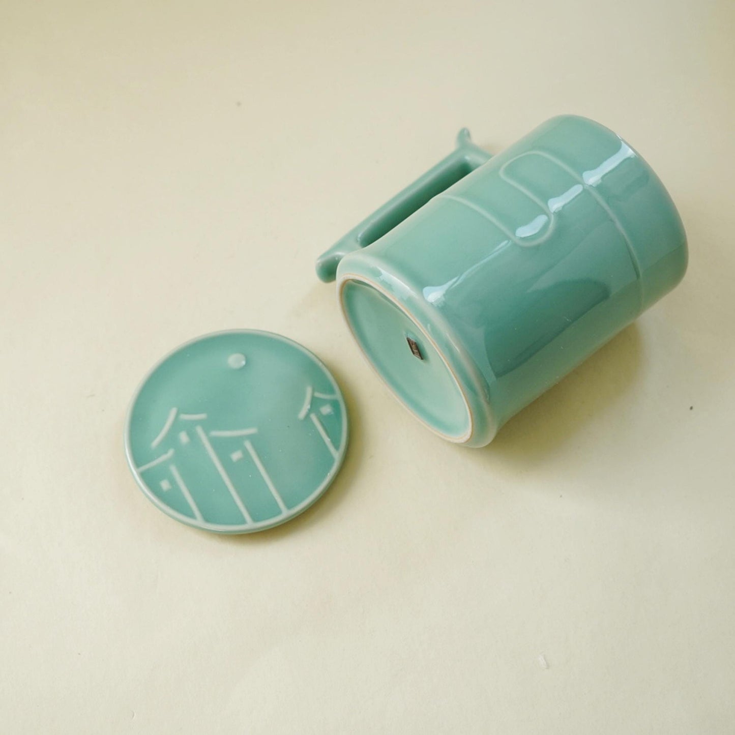 Handmade Longquan Celadon Mug | 12oz Ceramic Tea & Coffee Cup | Chinese Pottery | Unique Handle Design | Minimalist Zen Aesthetic Gift