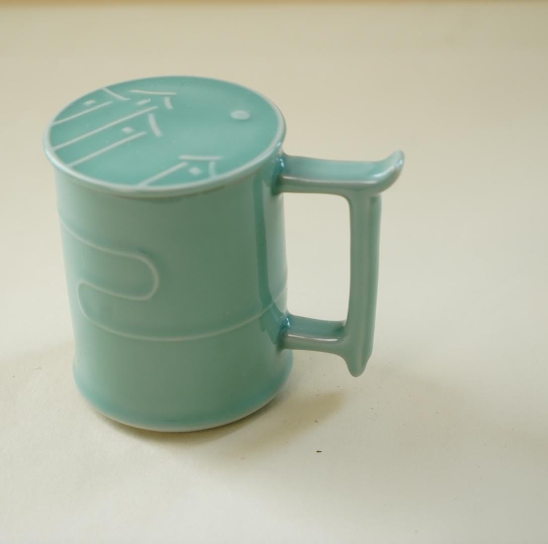Handmade Longquan Celadon Mug | 12oz Ceramic Tea & Coffee Cup | Chinese Pottery | Unique Handle Design | Minimalist Zen Aesthetic Gift