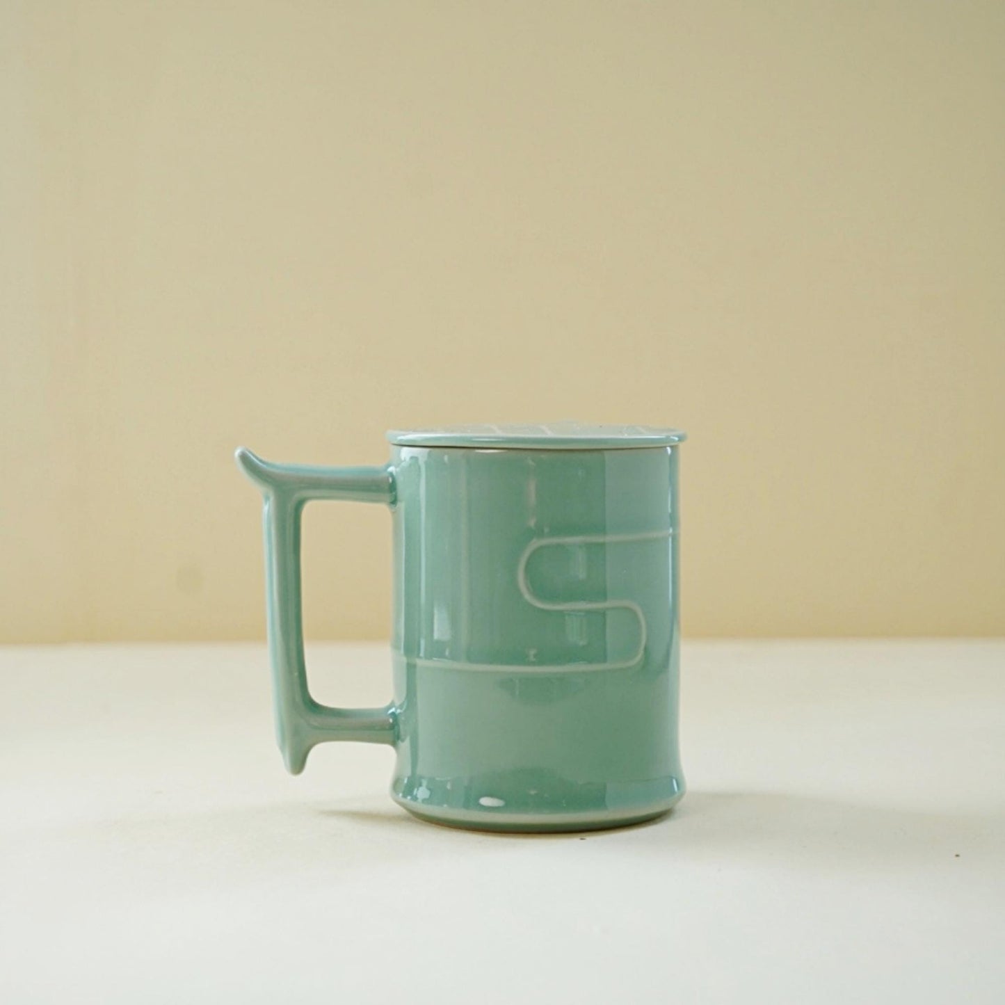 Handmade Longquan Celadon Mug | 12oz Ceramic Tea & Coffee Cup | Chinese Pottery | Unique Handle Design | Minimalist Zen Aesthetic Gift