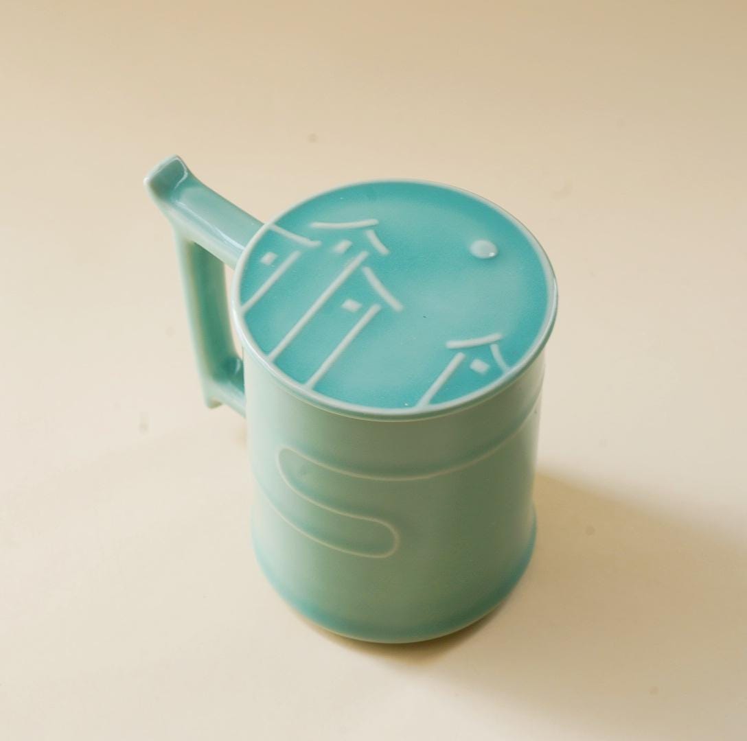 Handmade Longquan Celadon Mug | 12oz Ceramic Tea & Coffee Cup | Chinese Pottery | Unique Handle Design | Minimalist Zen Aesthetic Gift
