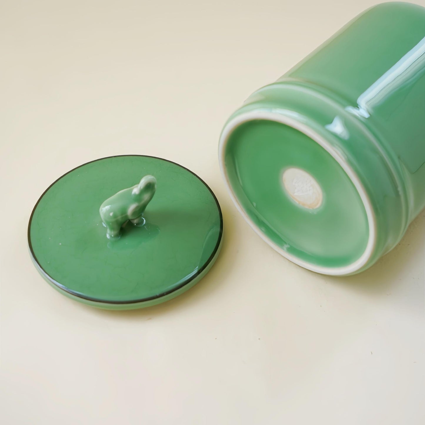 Handmade Longquan Celadon Mug | 12oz Ceramic Tea & Coffee Cup with Elephant Lid | Chinese Pottery | Unique Gift for Tea Lovers