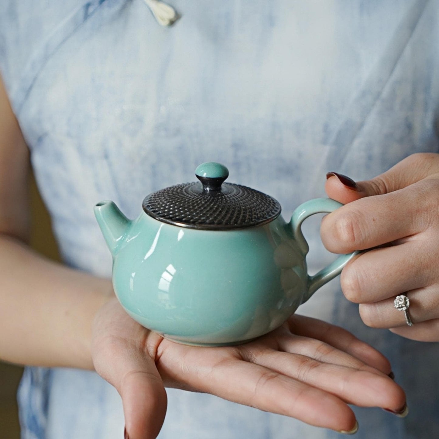 Handmade Longquan Celadon Teapot | 220ml Chinese Ceramic Tea Pot | Artisan Handcrafted with Artist Signature