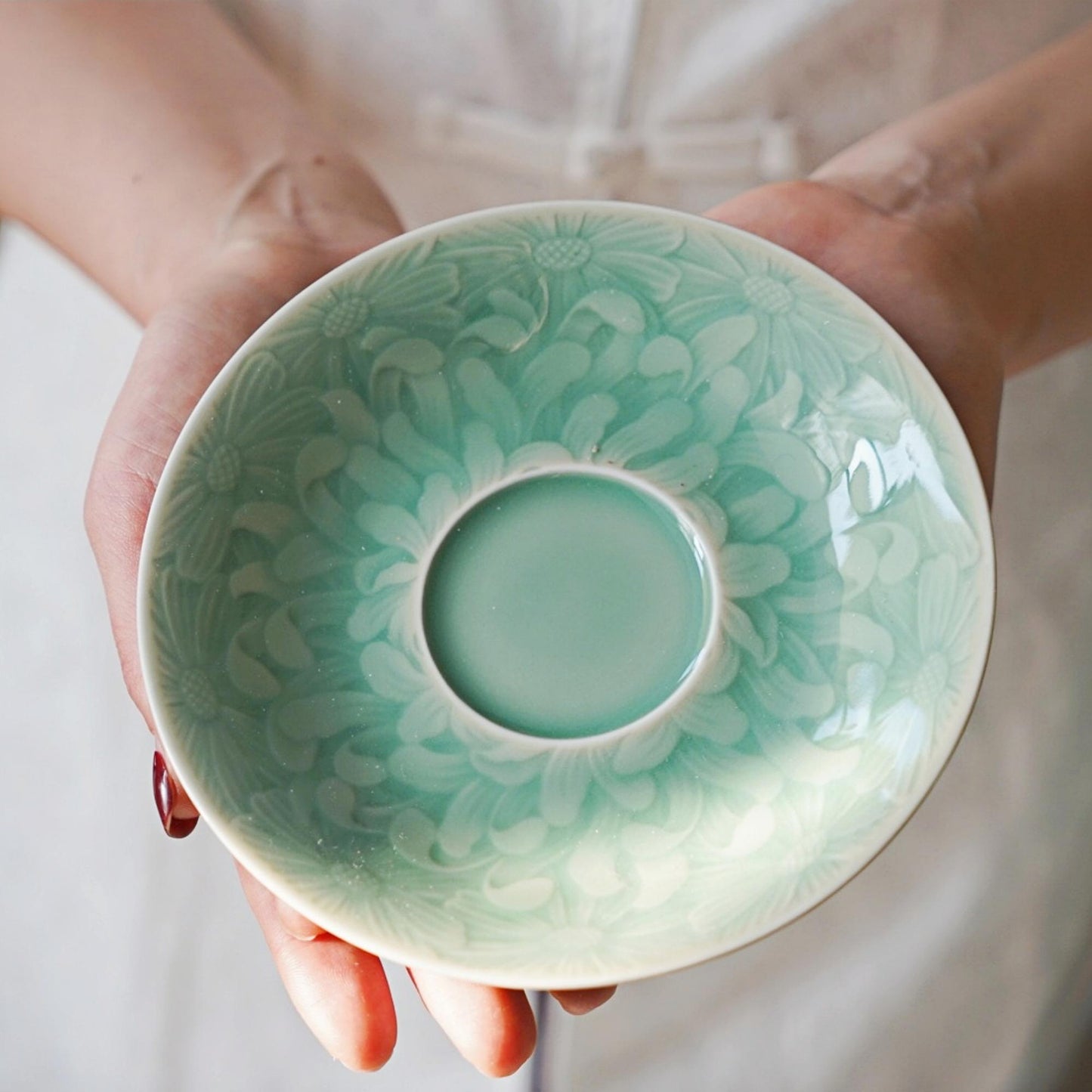 Handmade Longquan Celadon Coffee Mug with Saucer | 12oz Ceramic Tea Cup | Luxury Vintage Pottery | UNESCO Heritage | Elegant Gift