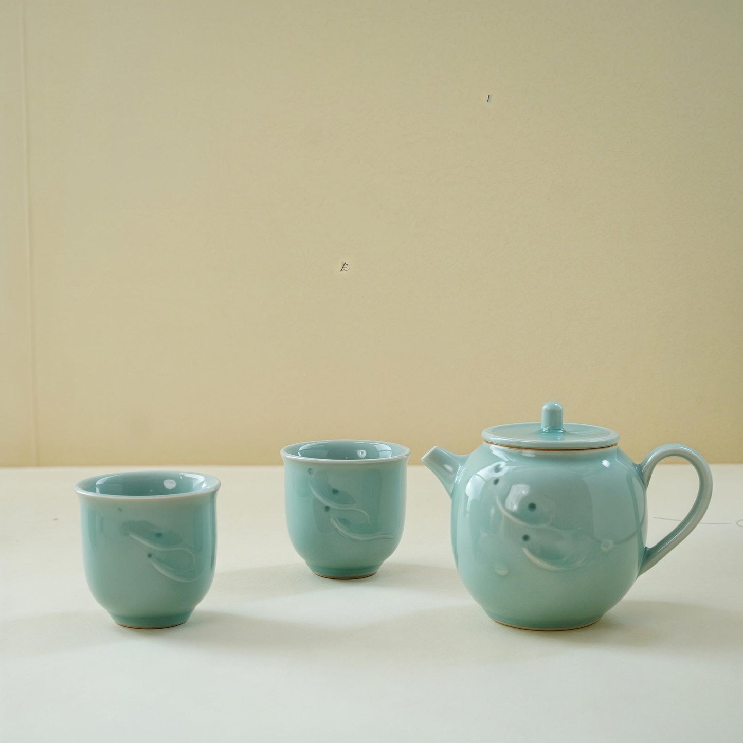 Handmade Longquan Celadon Tea Set, Elegant Ceramic Teapot with Two Cups, Personalized Gift, Customizable Chinese Pottery  Gift