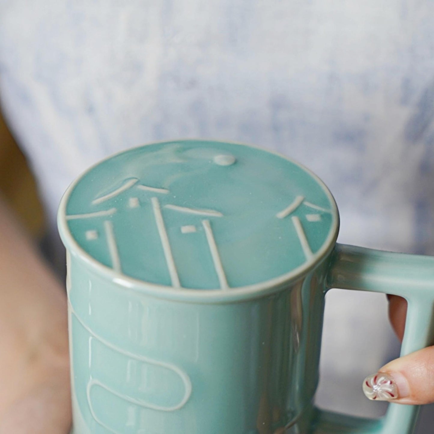 Handmade Longquan Celadon Mug | 12oz Ceramic Tea & Coffee Cup | Chinese Pottery | Unique Handle Design | Minimalist Zen Aesthetic Gift