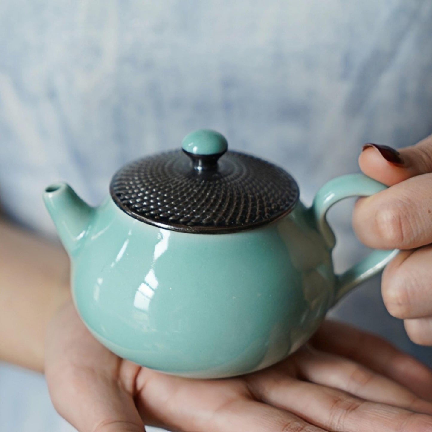 Handmade Longquan Celadon Teapot | 220ml Chinese Ceramic Tea Pot | Artisan Handcrafted with Artist Signature