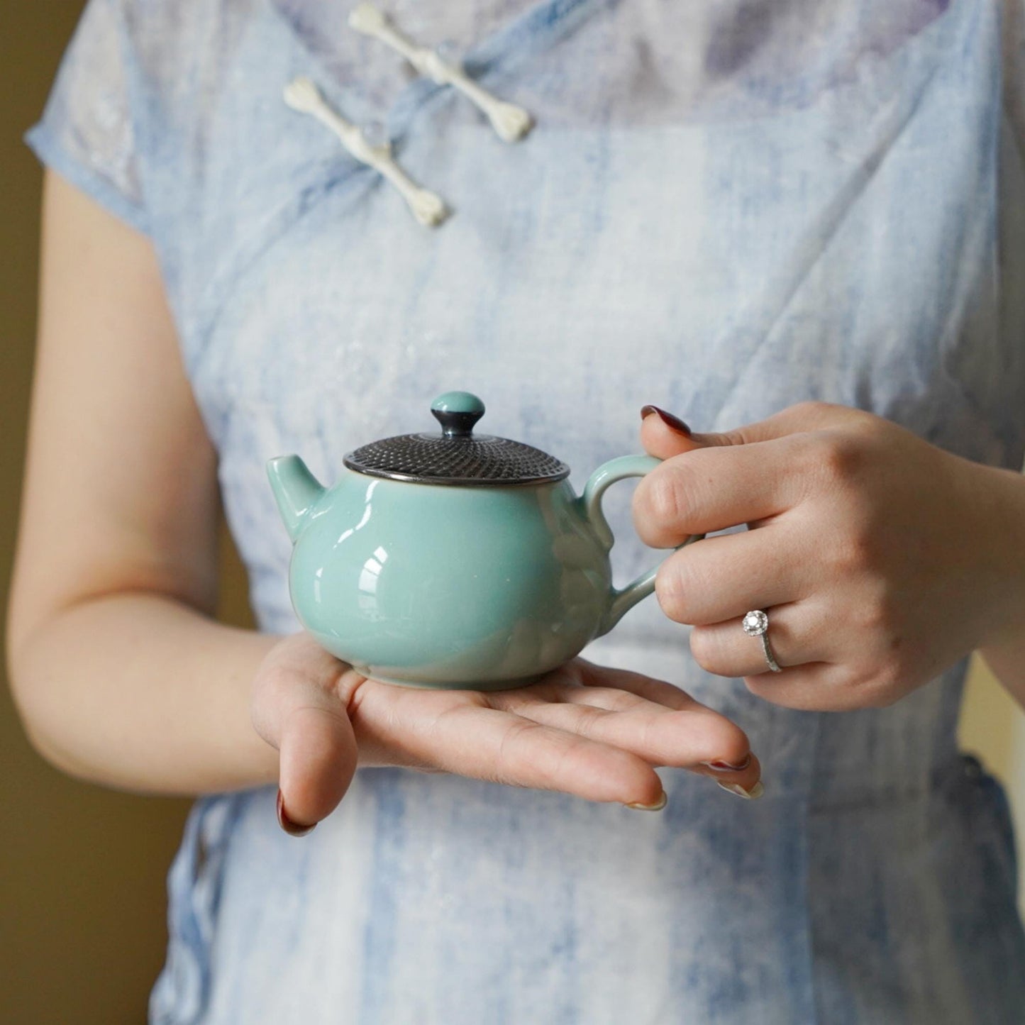 Handmade Longquan Celadon Teapot | 220ml Chinese Ceramic Tea Pot | Artisan Handcrafted with Artist Signature