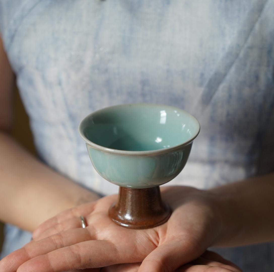 Pedestal Cup – Handmade Chinese Ceramic Chalice | Wabi Sabi Zen Style Gongfu Tea Cup | Minimalist High Foot Cup for Tea, Wine, Ritual