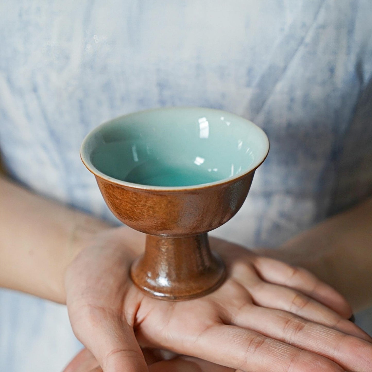 Pedestal Cup – Handmade Chinese Ceramic Chalice | Wabi Sabi Zen Style Gongfu Tea Cup | Minimalist High Foot Cup for Tea, Wine, Ritual