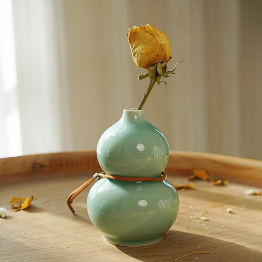 Mini Gourd Vase for Zen Home | Ritual Bud Vase | Lucky Ceramic Decor | Oriental Blessing Gift | Wabi Sabi Spirit Pottery