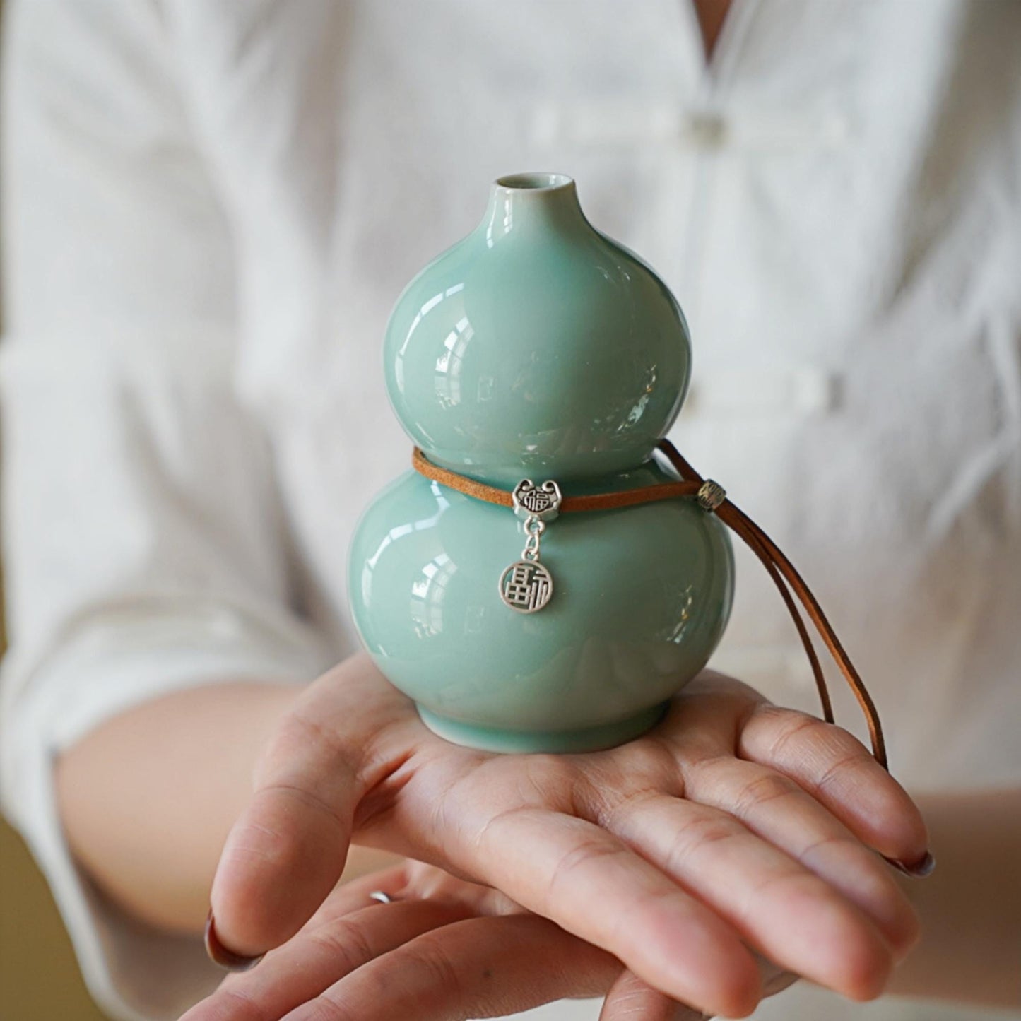 Mini Gourd Vase for Zen Home | Ritual Bud Vase | Lucky Ceramic Decor | Oriental Blessing Gift | Wabi Sabi Spirit Pottery