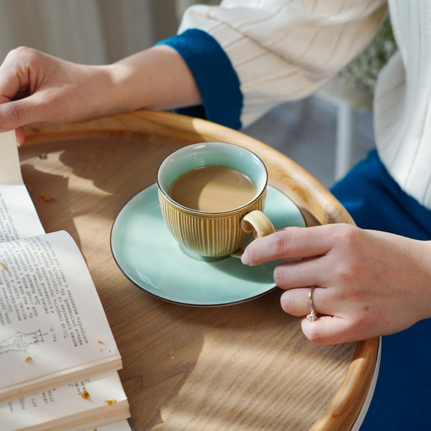 Handmade Ceramic Coffee Cup Set, Longquan Celadon Mug, Minimalist Wabi-Sabi Porcelain Coffee Cup, Personalized Gift, Custom Engraved Mug