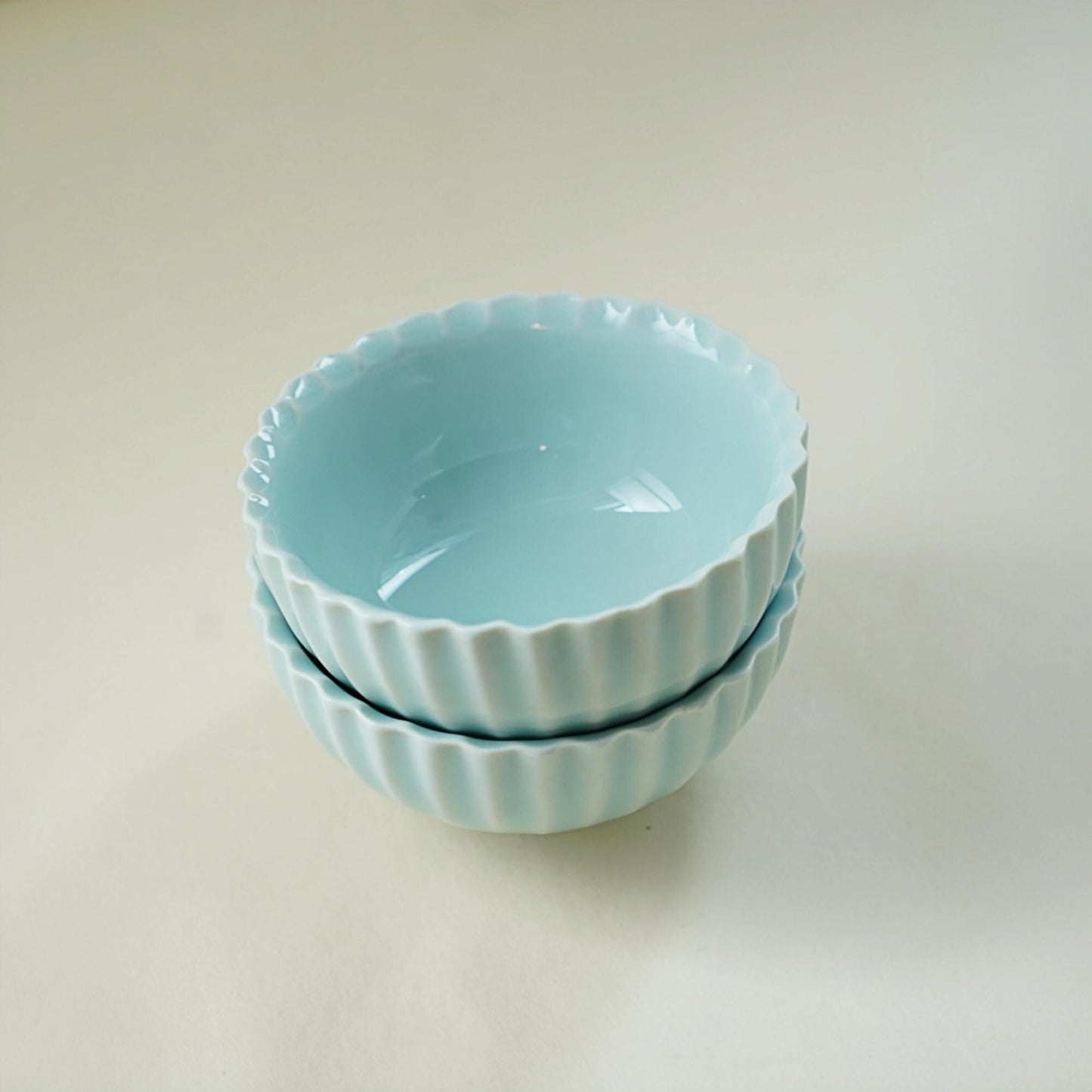 Small Blue Ceramic Bowl – Fluted Celadon Bowl 200ml for Salad, Rice, or Dessert – Dawn Petal Bowl | Still Season Studio