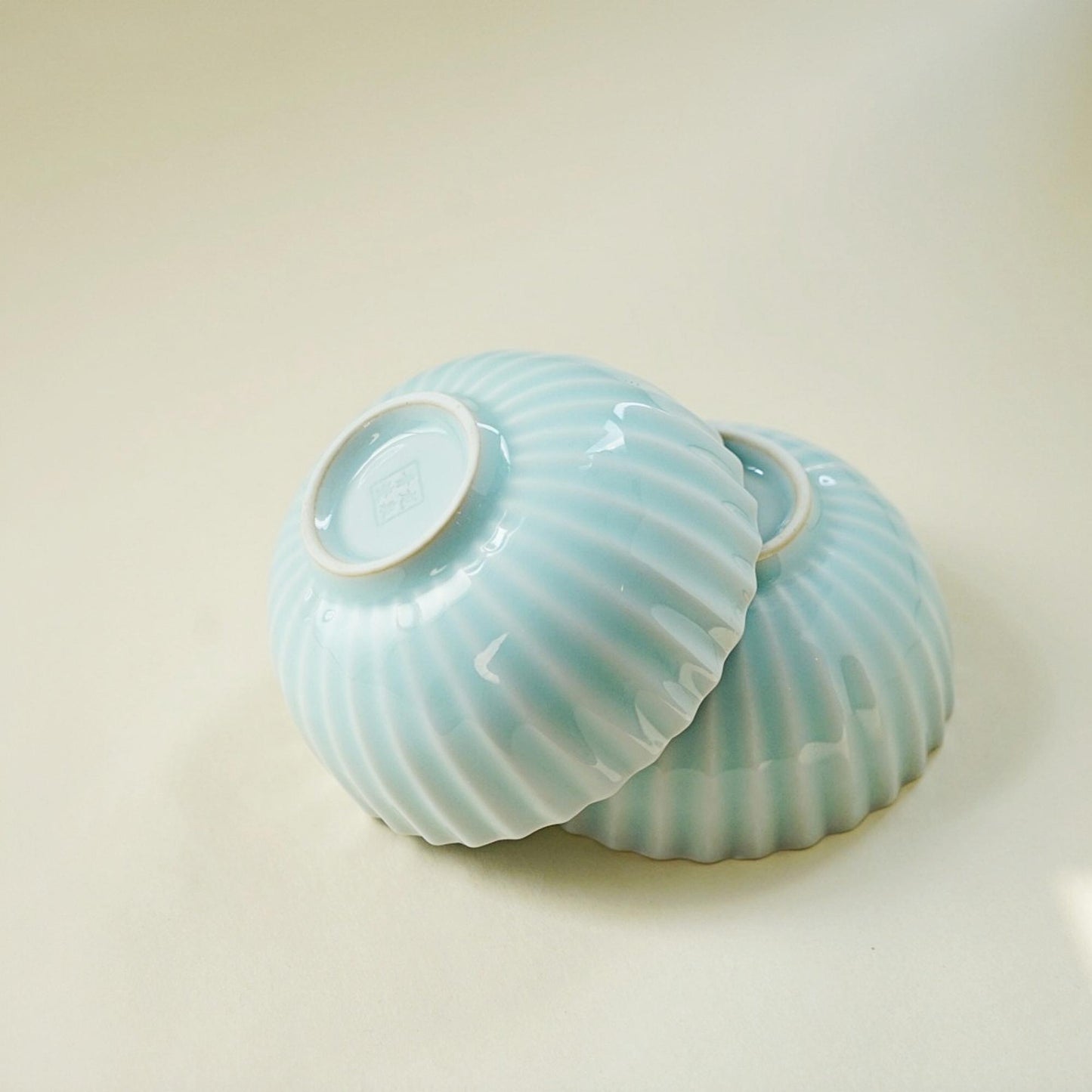 Small Blue Ceramic Bowl – Fluted Celadon Bowl 200ml for Salad, Rice, or Dessert – Dawn Petal Bowl | Still Season Studio