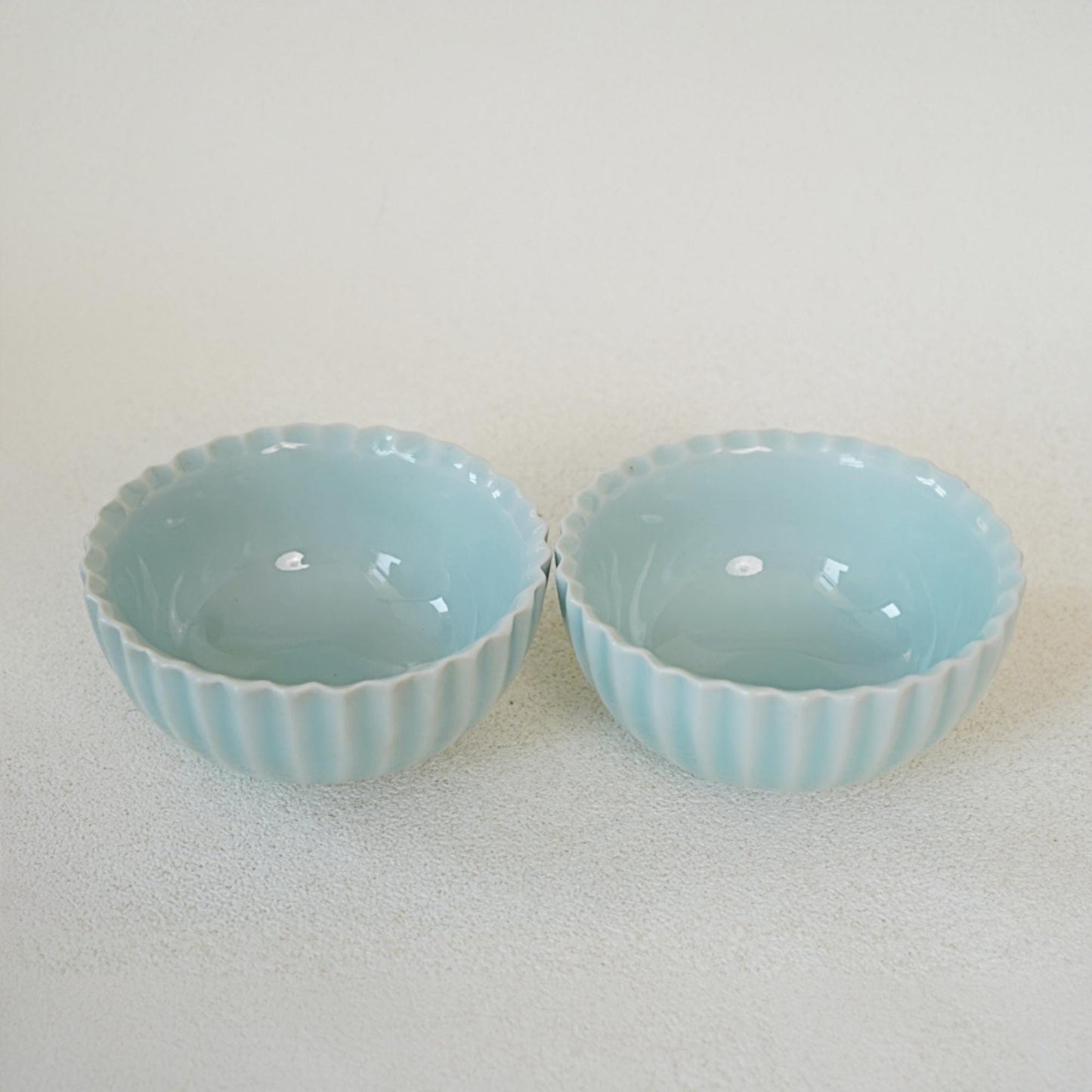 Small Blue Ceramic Bowl – Fluted Celadon Bowl 200ml for Salad, Rice, or Dessert – Dawn Petal Bowl | Still Season Studio