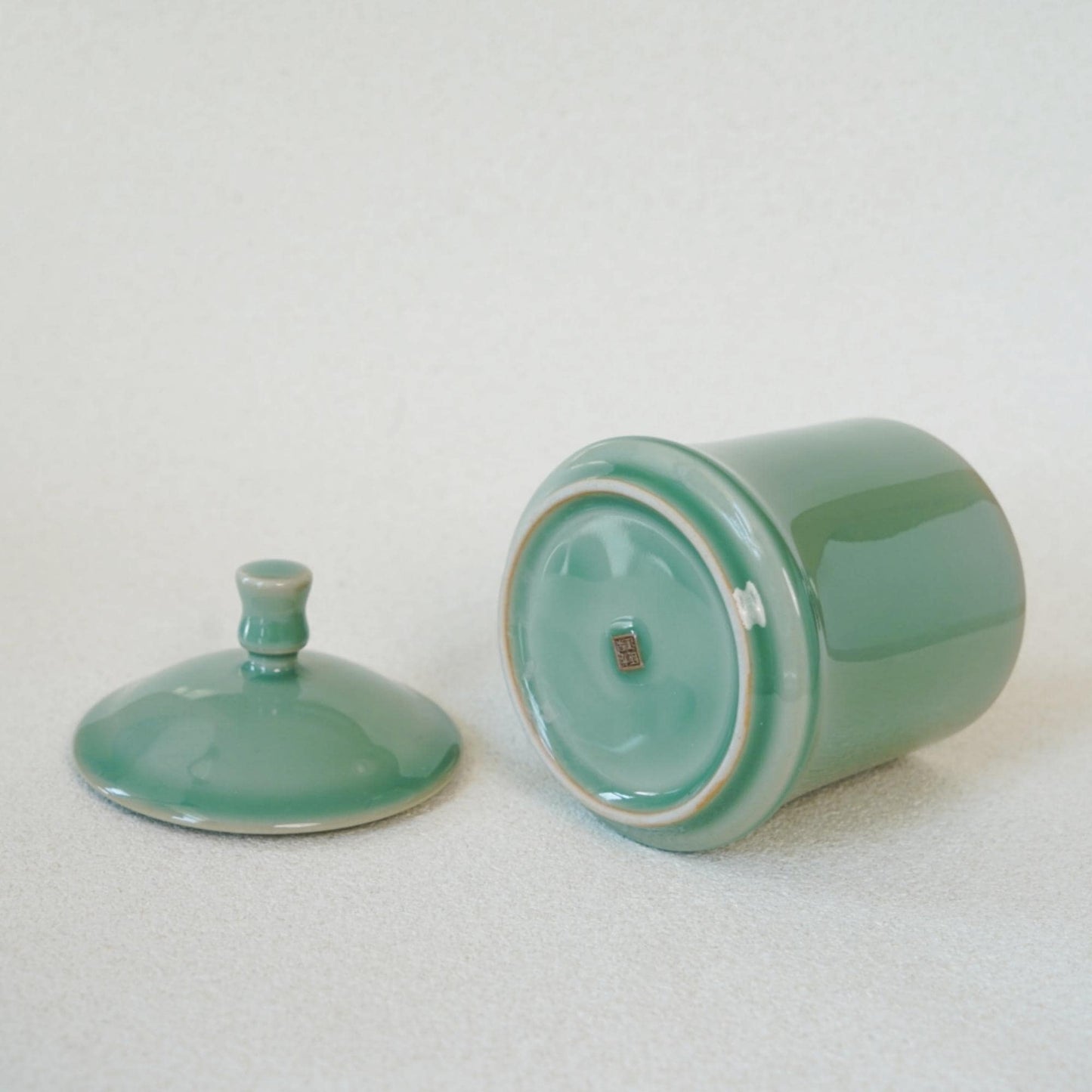 Ceramic Mug with Lid – Large 12oz Chinese Tea Cup with Handle – Longquan Green Glazed Five Blessings Mug | Still Season Studio