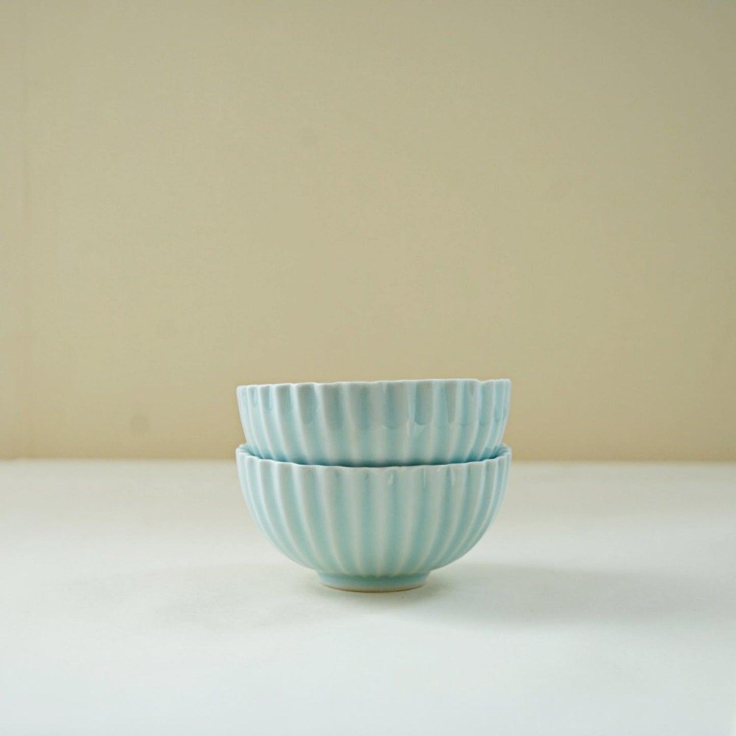 Small Blue Ceramic Bowl – Fluted Celadon Bowl 200ml for Salad, Rice, or Dessert – Dawn Petal Bowl | Still Season Studio